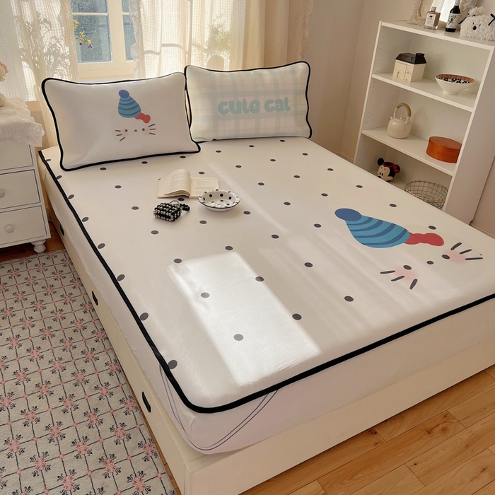 91家纺网 家纺一手货源 找家纺 顾里家纺 2025新款韩式Chic风冰感牛奶丝软席席子 会员➖5元 波点花猫