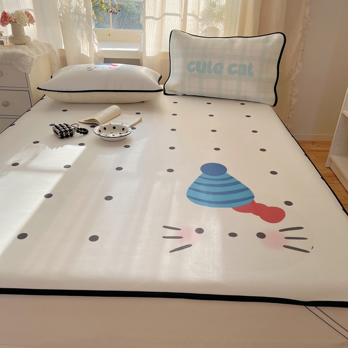 91家纺网 家纺一手货源 找家纺 顾里家纺 2025新款韩式Chic风冰感牛奶丝软席席子 会员➖5元 波点花猫