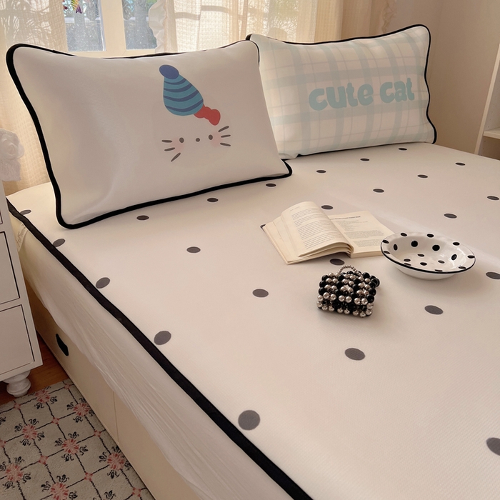 91家纺网 家纺一手货源 找家纺 顾里家纺 2025新款韩式Chic风冰感牛奶丝软席席子 会员➖5元 波点花猫