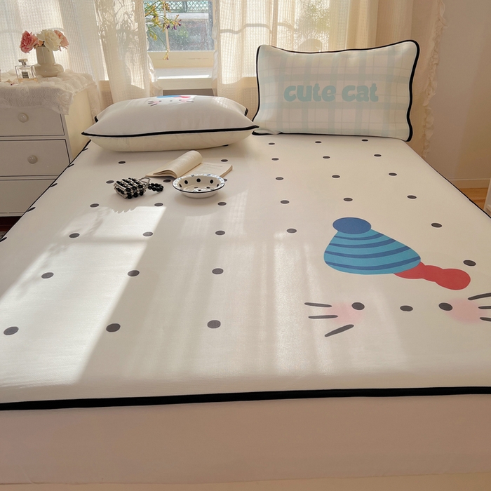 91家纺网 家纺一手货源 找家纺 顾里家纺 2025新款韩式Chic风冰感牛奶丝软席席子 会员➖5元 波点花猫