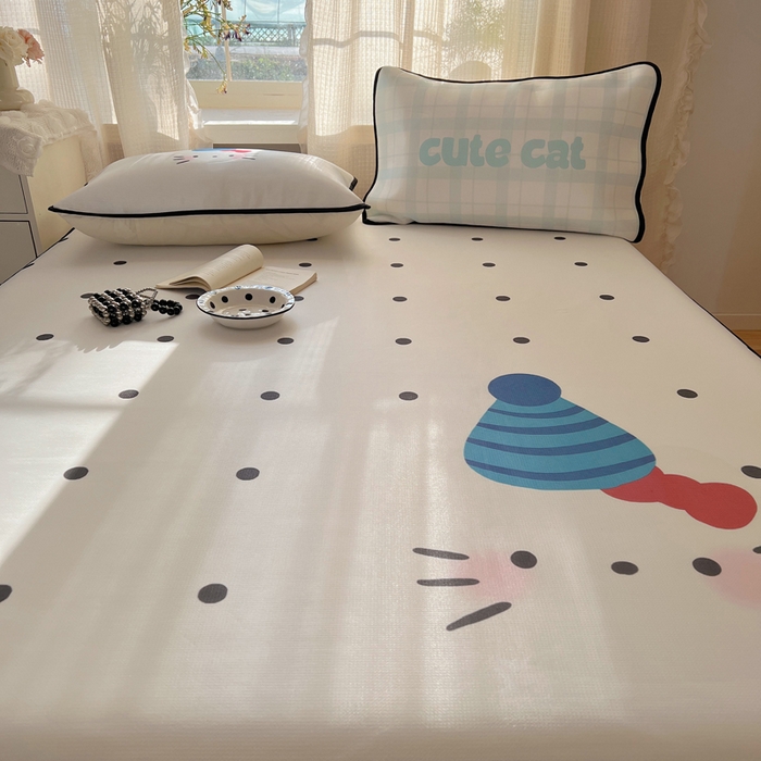 91家纺网 家纺一手货源 找家纺 顾里家纺 2025新款韩式Chic风冰感牛奶丝软席席子 会员➖5元 波点花猫