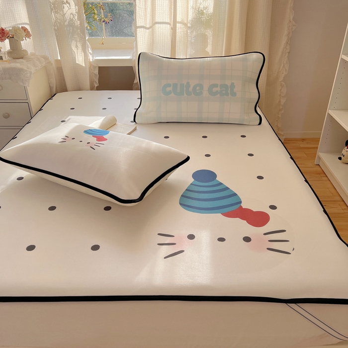 91家纺网 家纺一手货源 找家纺 顾里家纺 2025新款韩式Chic风冰感牛奶丝软席席子 会员➖5元 波点花猫