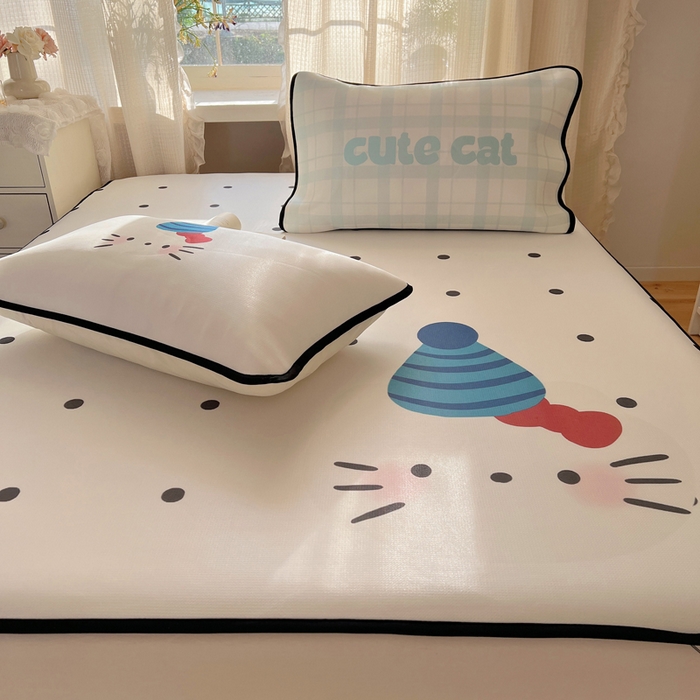 91家纺网 家纺一手货源 找家纺 顾里家纺 2025新款韩式Chic风冰感牛奶丝软席席子 会员➖5元 波点花猫