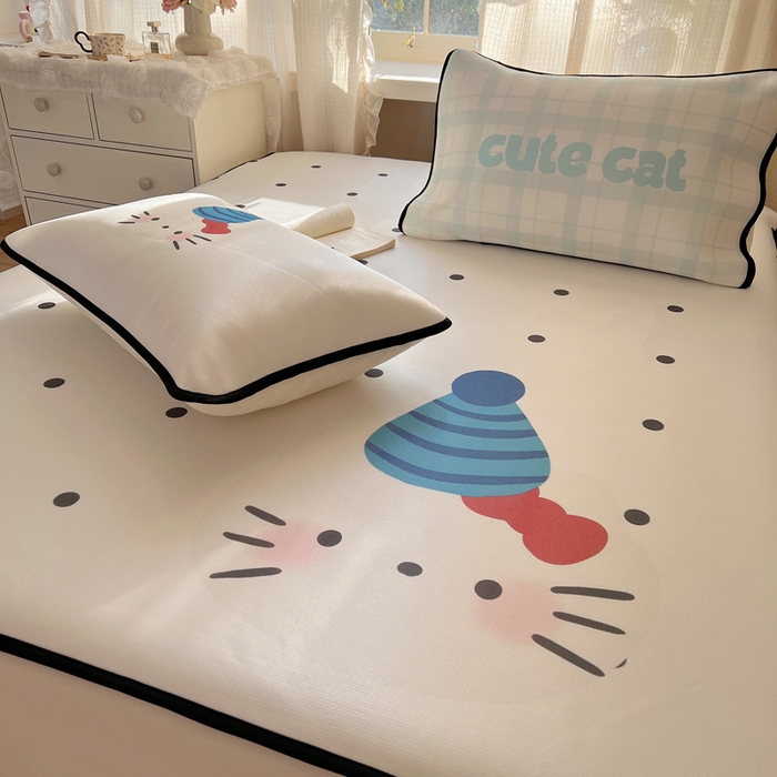 91家纺网 家纺一手货源 找家纺 顾里家纺 2025新款韩式Chic风冰感牛奶丝软席席子 会员➖5元 波点花猫