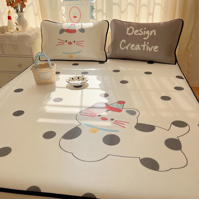 91家纺网 家纺一手货源 找家纺 顾里家纺 2025新款韩式Chic风冰感牛奶丝软席席子 会员➖5元 波点猫咪