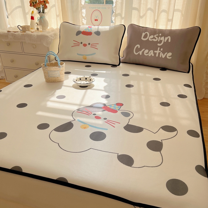 91家纺网 家纺一手货源 找家纺 顾里家纺 2025新款韩式Chic风冰感牛奶丝软席席子 会员➖5元 波点猫咪