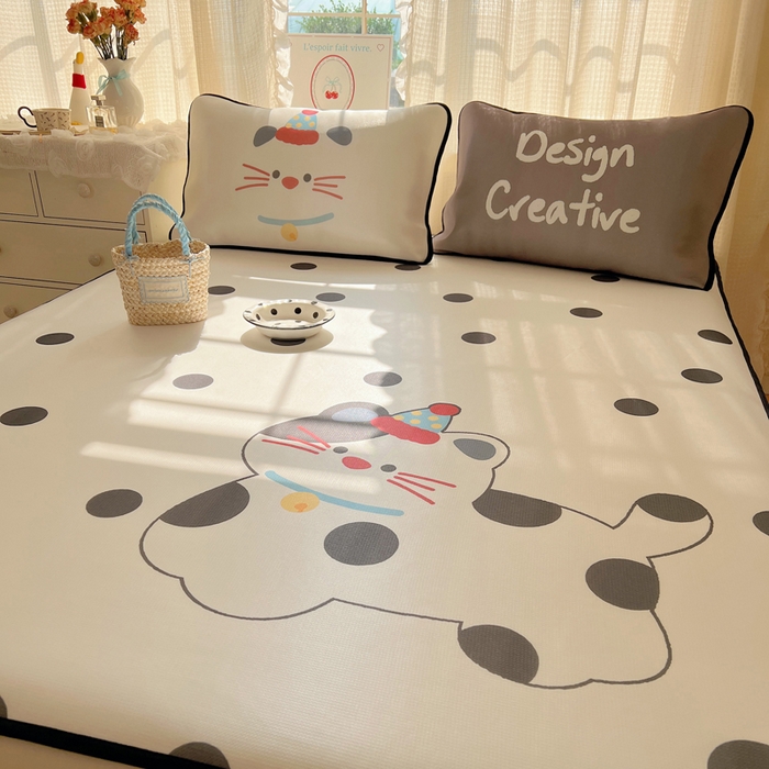 91家纺网 家纺一手货源 找家纺 顾里家纺 2025新款韩式Chic风冰感牛奶丝软席席子 会员➖5元 波点猫咪