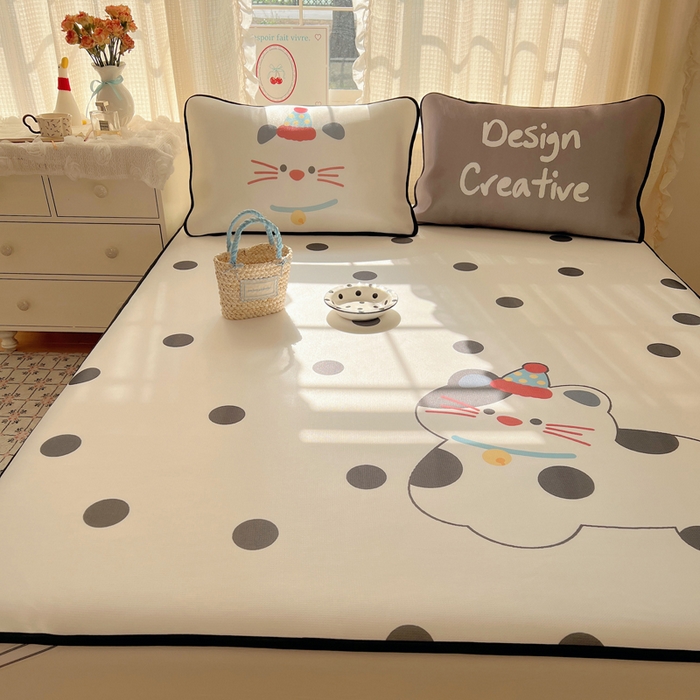 91家纺网 家纺一手货源 找家纺 顾里家纺 2025新款韩式Chic风冰感牛奶丝软席席子 会员➖5元 波点猫咪