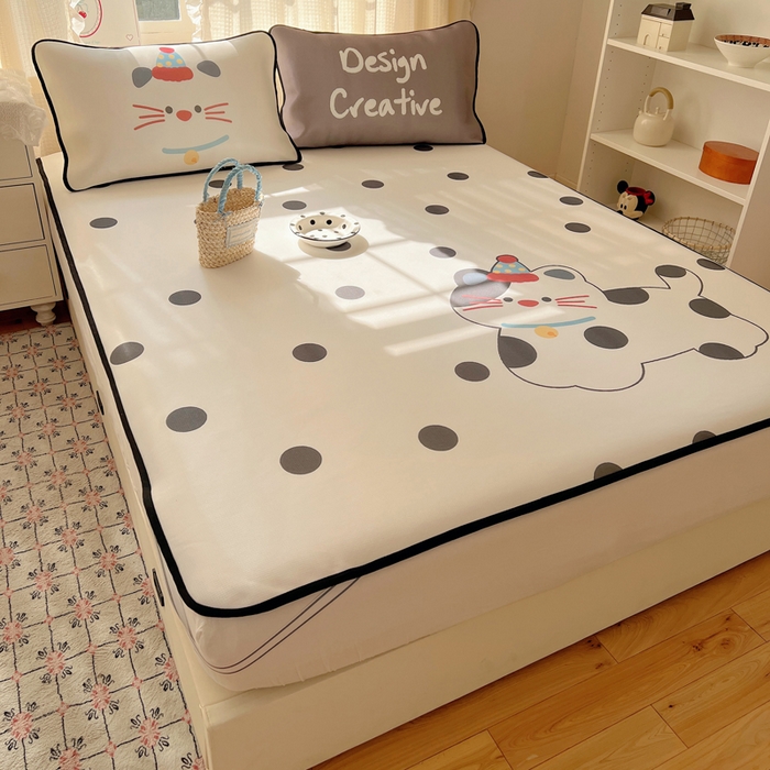 91家纺网 家纺一手货源 找家纺 顾里家纺 2025新款韩式Chic风冰感牛奶丝软席席子 会员➖5元 波点猫咪