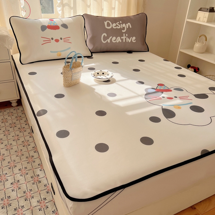 91家纺网 家纺一手货源 找家纺 顾里家纺 2025新款韩式Chic风冰感牛奶丝软席席子 会员➖5元 波点猫咪