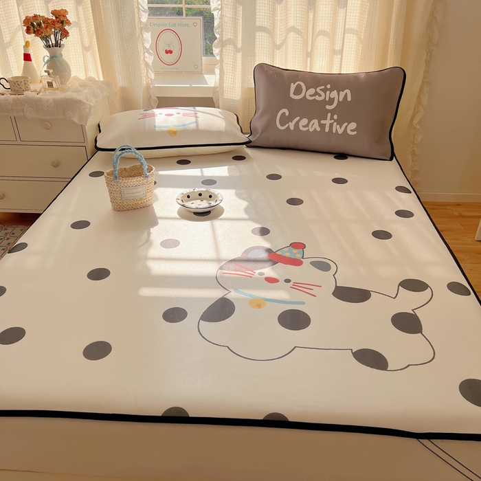 91家纺网 家纺一手货源 找家纺 顾里家纺 2025新款韩式Chic风冰感牛奶丝软席席子 会员➖5元 波点猫咪