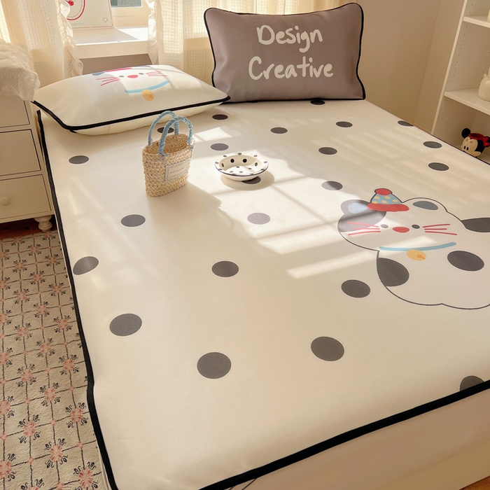 91家纺网 家纺一手货源 找家纺 顾里家纺 2025新款韩式Chic风冰感牛奶丝软席席子 会员➖5元 波点猫咪