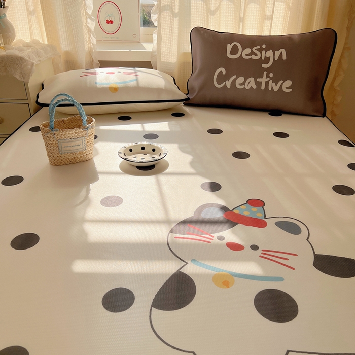 91家纺网 家纺一手货源 找家纺 顾里家纺 2025新款韩式Chic风冰感牛奶丝软席席子 会员➖5元 波点猫咪