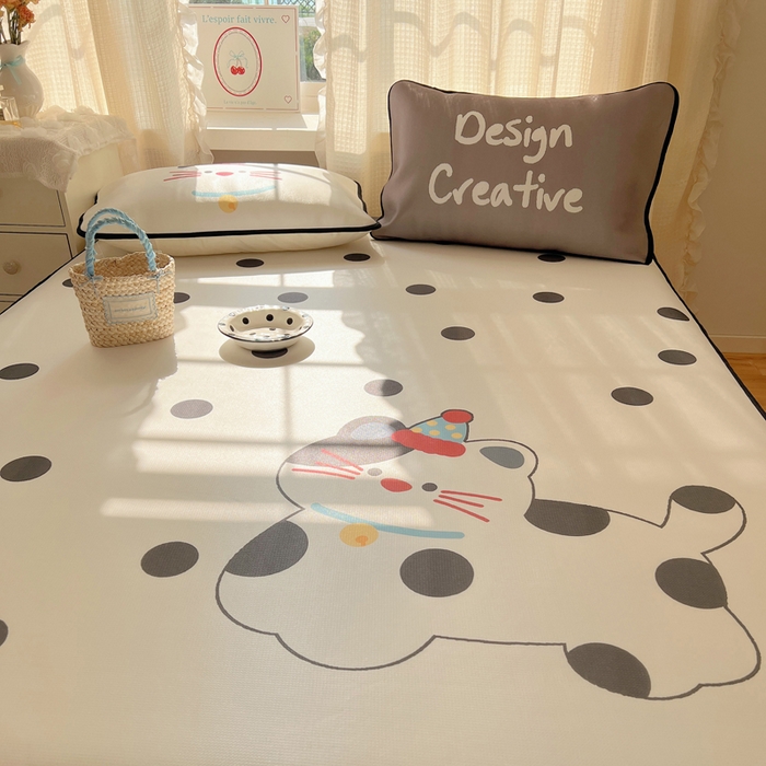 91家纺网 家纺一手货源 找家纺 顾里家纺 2025新款韩式Chic风冰感牛奶丝软席席子 会员➖5元 波点猫咪