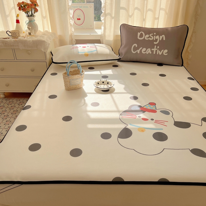 91家纺网 家纺一手货源 找家纺 顾里家纺 2025新款韩式Chic风冰感牛奶丝软席席子 会员➖5元 波点猫咪