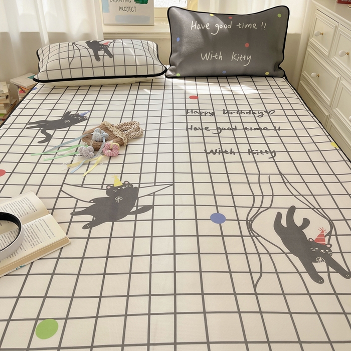 91家纺网 家纺一手货源 找家纺 顾里家纺 2025新款韩式Chic风冰感牛奶丝软席席子 会员➖5元 捕梦黑猫