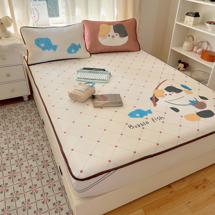 91家纺网 家纺一手货源 找家纺 顾里家纺 2025新款韩式Chic风冰感牛奶丝软席席子 会员➖5元 钓鱼小猫