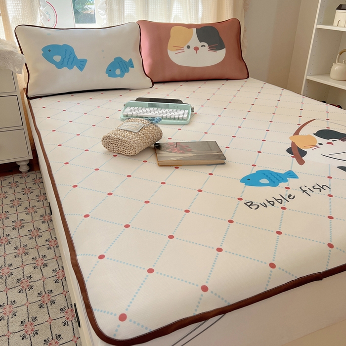 91家纺网 家纺一手货源 找家纺 顾里家纺 2025新款韩式Chic风冰感牛奶丝软席席子 会员➖5元 钓鱼小猫