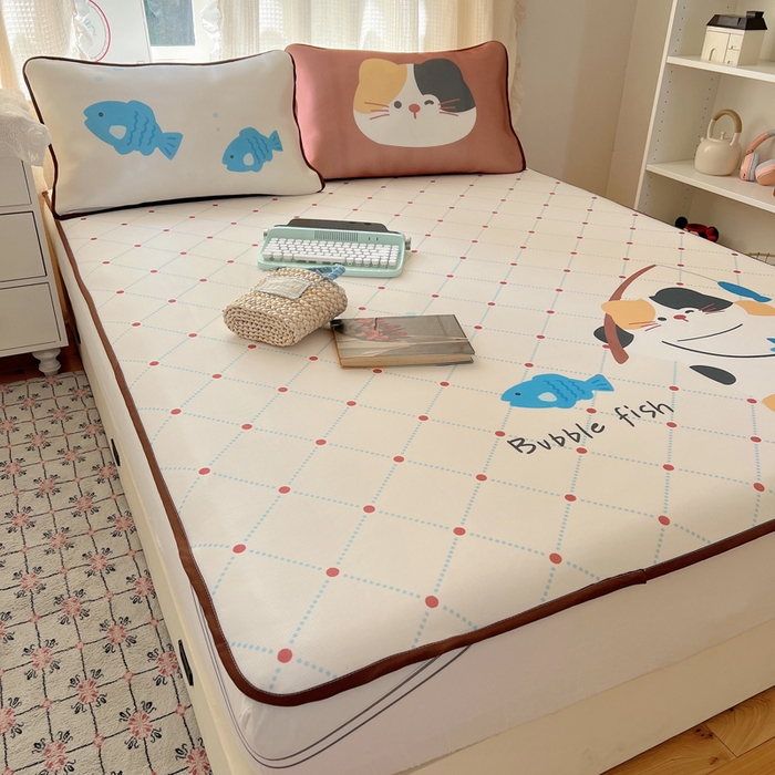 91家纺网 家纺一手货源 找家纺 顾里家纺 2025新款韩式Chic风冰感牛奶丝软席席子 会员➖5元 钓鱼小猫