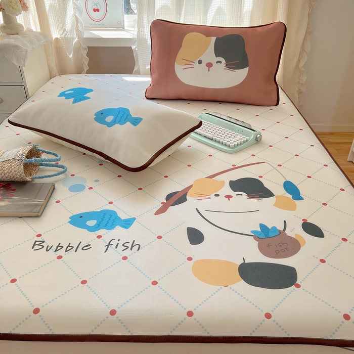 91家纺网 家纺一手货源 找家纺 顾里家纺 2025新款韩式Chic风冰感牛奶丝软席席子 会员➖5元 钓鱼小猫