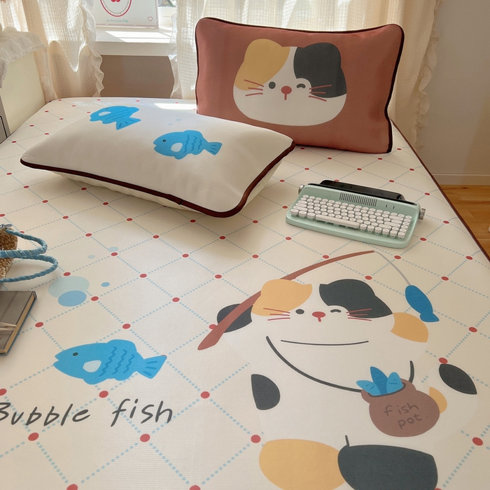 91家纺网 家纺一手货源 找家纺 顾里家纺 2025新款韩式Chic风冰感牛奶丝软席席子 会员➖5元 钓鱼小猫