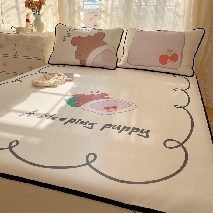 91家纺网 家纺一手货源 找家纺 顾里家纺 2025新款韩式Chic风冰感牛奶丝软席席子 会员➖5元 懒觉小狗