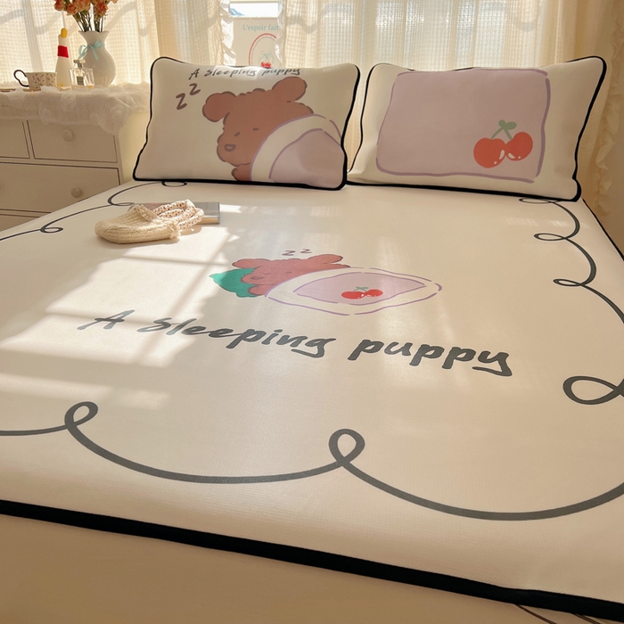 91家纺网 家纺一手货源 找家纺 顾里家纺 2025新款韩式Chic风冰感牛奶丝软席席子 会员➖5元 懒觉小狗