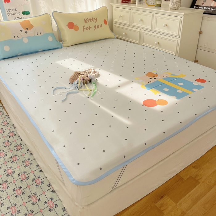 91家纺网 家纺一手货源 找家纺 顾里家纺 2025新款韩式Chic风冰感牛奶丝软席席子 会员➖5元 礼物小狗