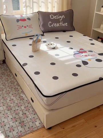 91家纺网 家纺一手货源 找家纺 顾里家纺 2025新款韩式Chic风冰感牛奶丝软席席子 会员➖5元 波点猫咪