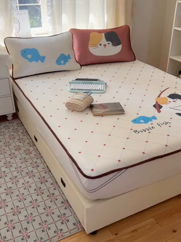 91家纺网 家纺一手货源 找家纺 顾里家纺 2025新款韩式Chic风冰感牛奶丝软席席子 会员➖5元 钓鱼小猫