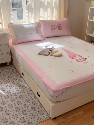 91家纺网 家纺一手货源 找家纺 顾里家纺 2025新款韩式Chic风冰感牛奶丝软席席子 会员➖5元 花花猫咪