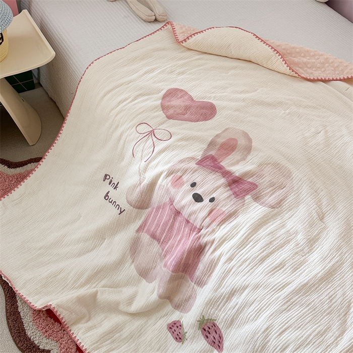 91家纺网 家纺一手货源 找家纺 暖生活 2025新款全棉纯棉皱皱纱大版多功能豆豆被夏被夏凉被空调被 小兔宝宝