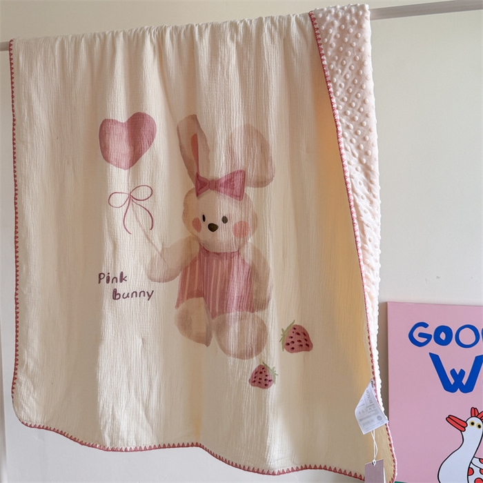 91家纺网 家纺一手货源 找家纺 暖生活 2025新款全棉纯棉皱皱纱大版多功能豆豆被夏被夏凉被空调被 小兔宝宝