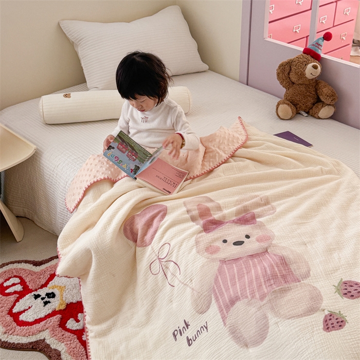 91家纺网 家纺一手货源 找家纺 暖生活 2025新款全棉纯棉皱皱纱大版多功能豆豆被夏被夏凉被空调被 小兔宝宝