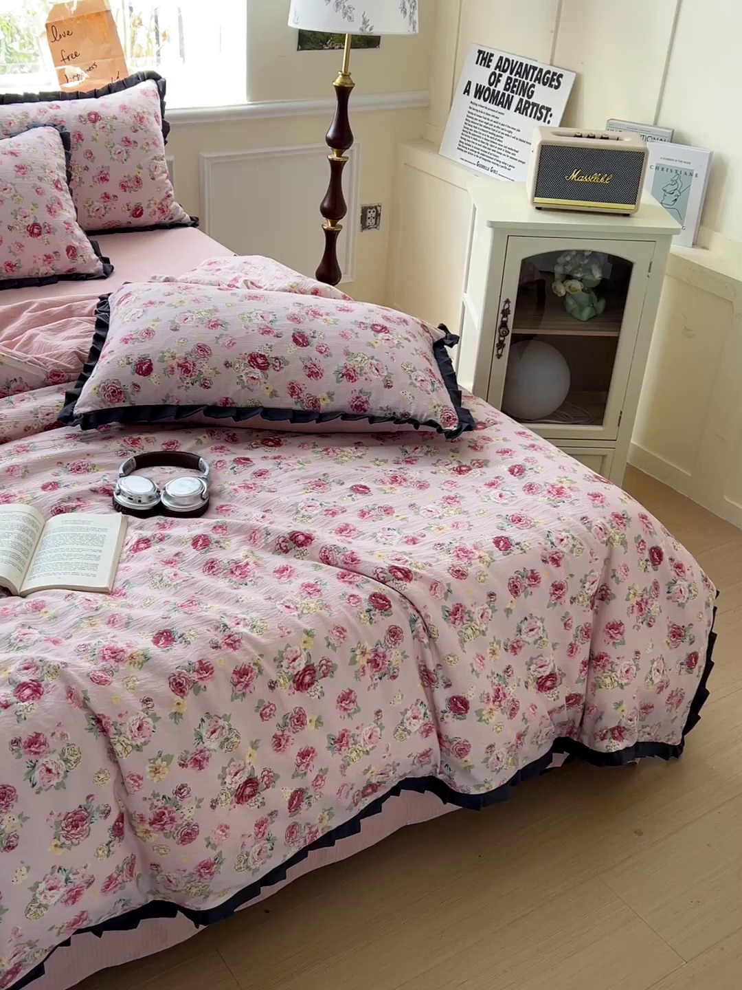 91家纺网 家纺一手货源 找家纺 一比一2025新款赫本风四件套 赫本风-玫瑰花园粉