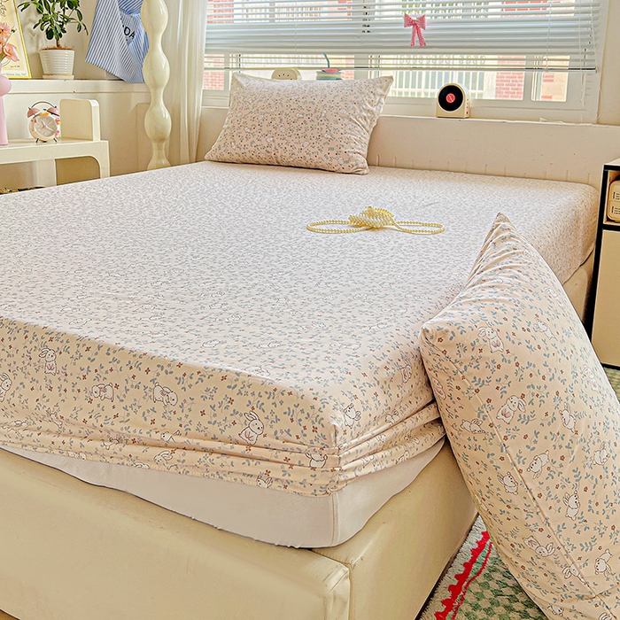 91家纺网 家纺一手货源 找家纺 妖妖2025印花水洗单床笠 乐园小兔