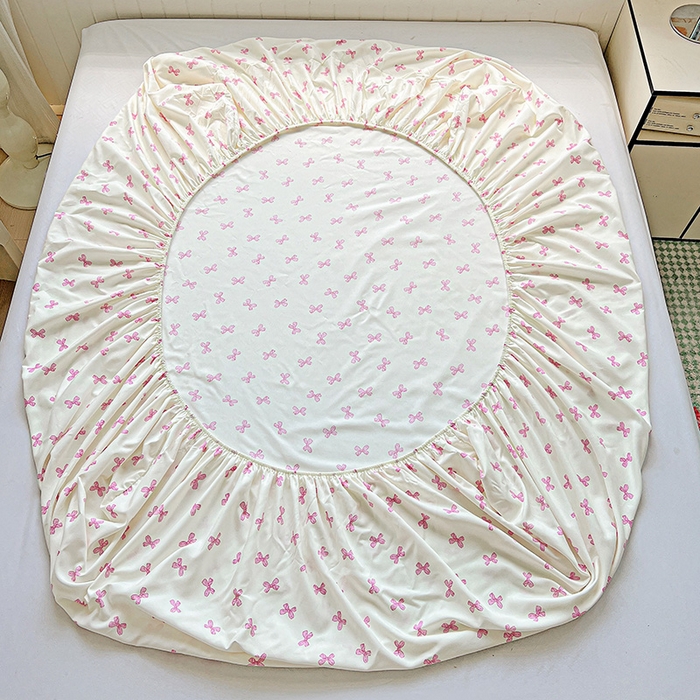 91家纺网 家纺一手货源 找家纺 妖妖2025印花水洗单床笠 清新蝴蝶结-粉