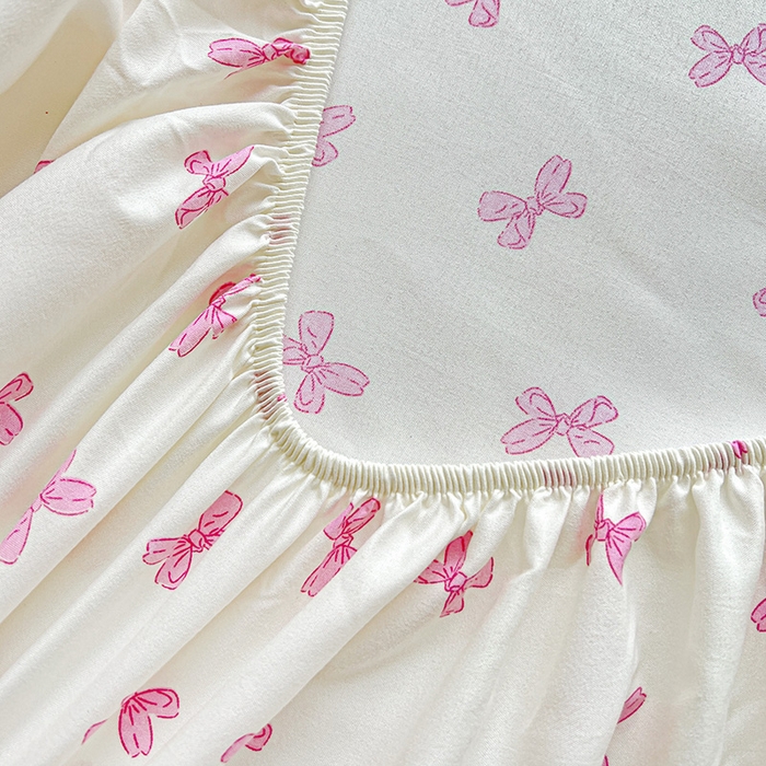 91家纺网 家纺一手货源 找家纺 妖妖2025印花水洗单床笠 清新蝴蝶结-粉