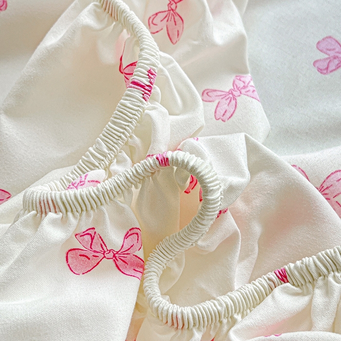 91家纺网 家纺一手货源 找家纺 妖妖2025印花水洗单床笠 清新蝴蝶结-粉