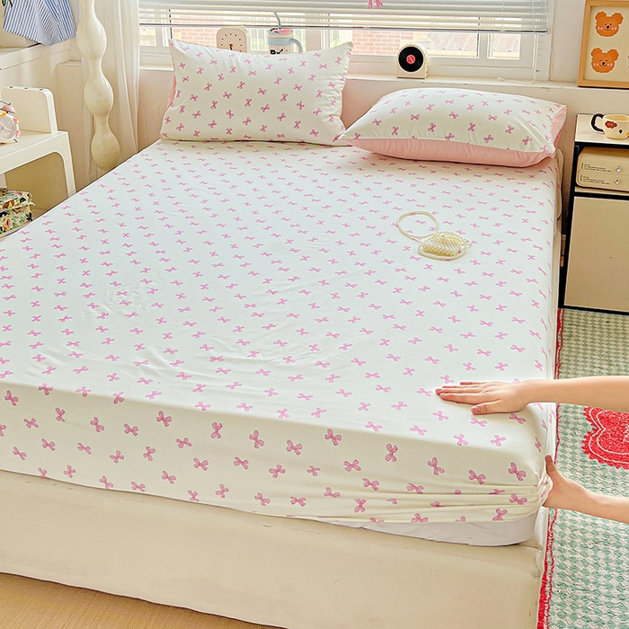 妖妖2025印花水洗单床笠 清新蝴蝶结-粉