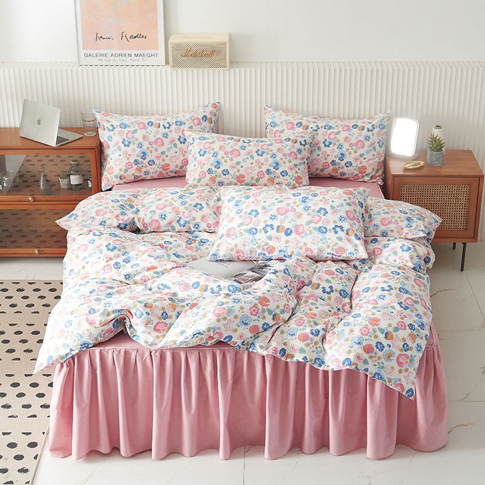 91家纺网 家纺一手货源 找家纺 （总）【厂家特供】爱妮玖玖 素印双拼单层床裙四件套