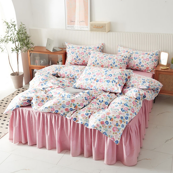 91家纺网 家纺一手货源 找家纺 （总）【厂家特供】爱妮玖玖 素印双拼单层床裙四件套