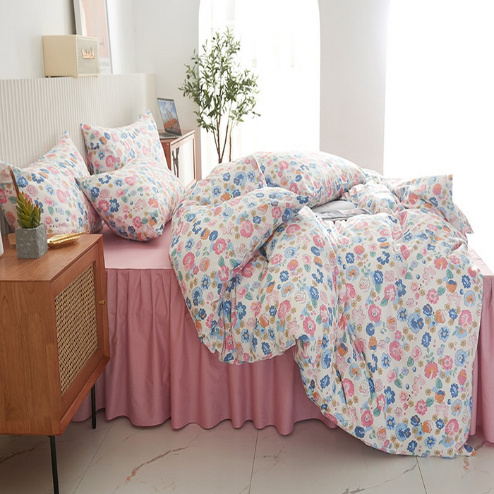 91家纺网 家纺一手货源 找家纺 （总）【厂家特供】爱妮玖玖 素印双拼单层床裙四件套