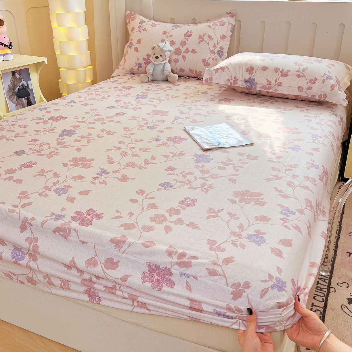 91家纺网 家纺一手货源 找家纺 大吉 2025新款全棉印花床笠 春日