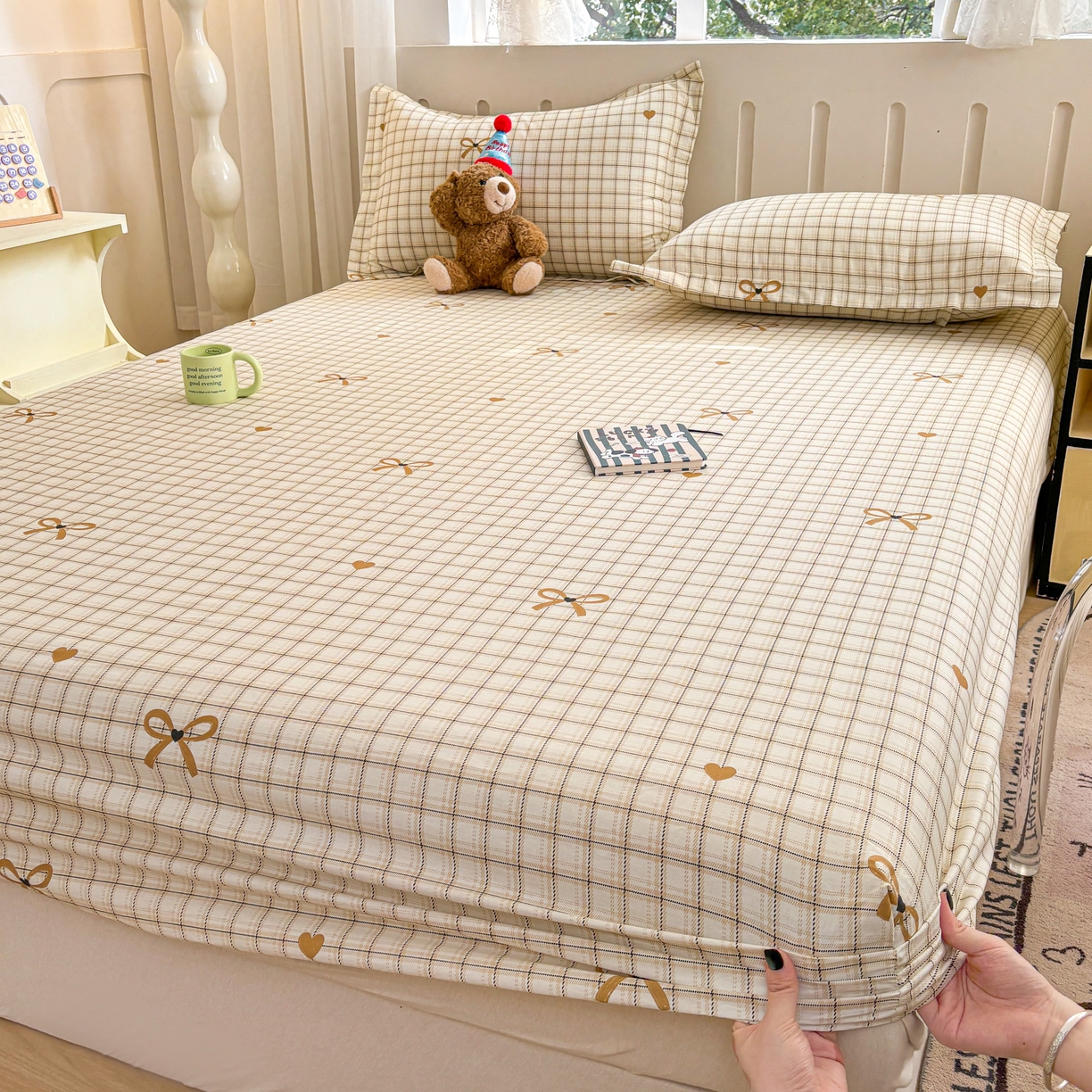 91家纺网 家纺一手货源 找家纺 大吉 2025新款全棉印花床笠 小欢喜