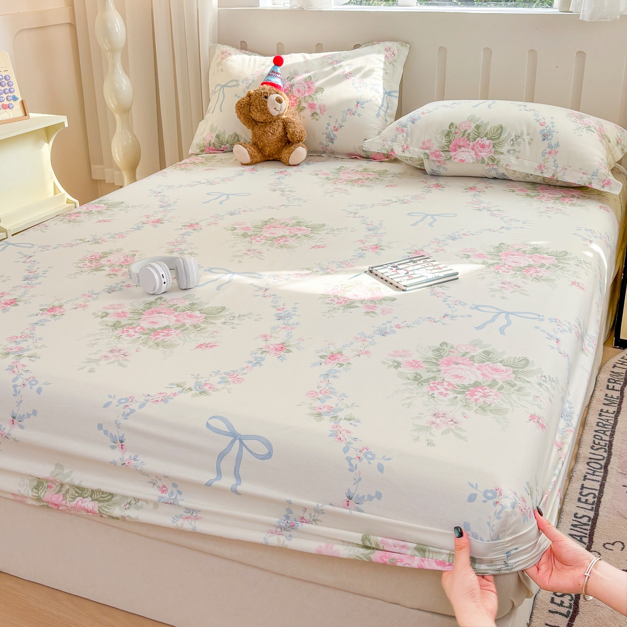 91家纺网 家纺一手货源 找家纺 大吉 2025新款全棉印花床笠 童话