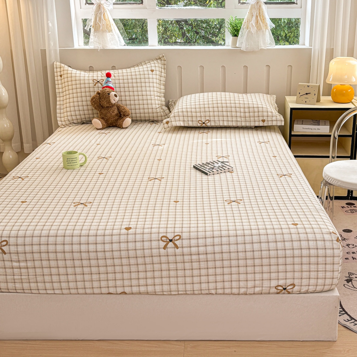 91家纺网 家纺一手货源 找家纺 大吉 2025新款全棉印花床笠 小欢喜