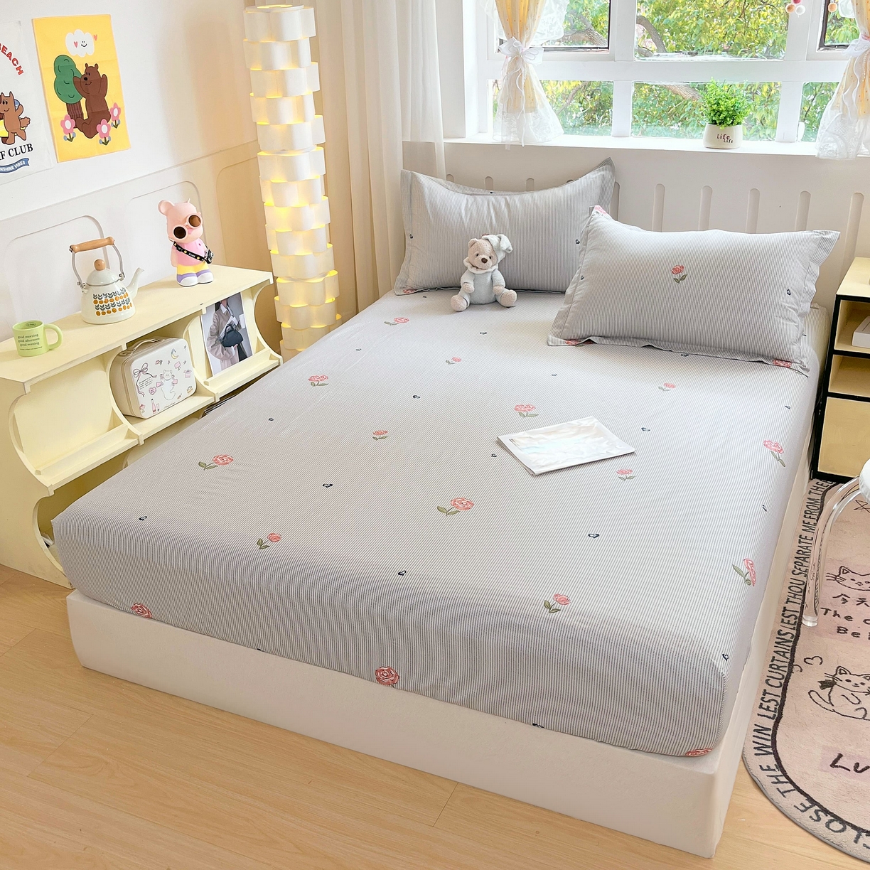 91家纺网 家纺一手货源 找家纺 大吉 2025新款全棉印花床笠 法南玫瑰