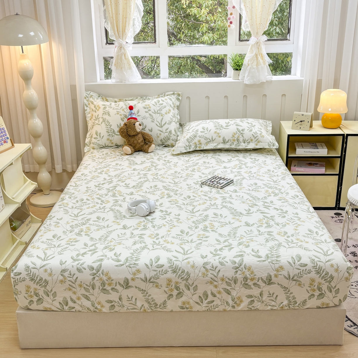 91家纺网 家纺一手货源 找家纺 大吉 2025新款全棉印花床笠 花间