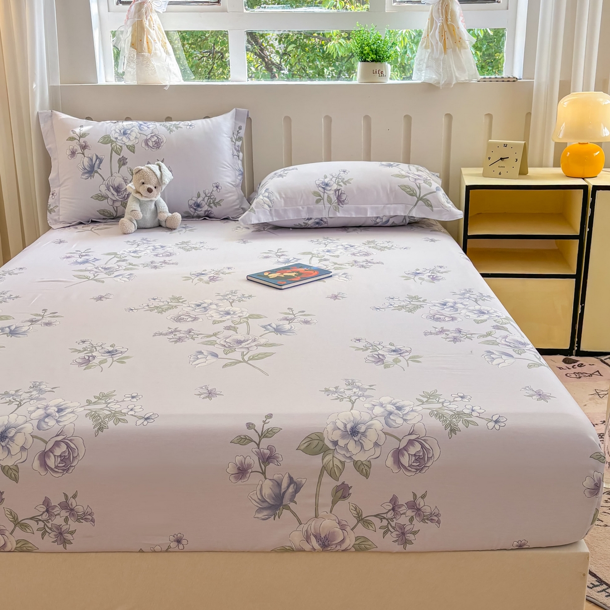 91家纺网 家纺一手货源 找家纺 大吉 2025新款全棉印花床笠 紫韵